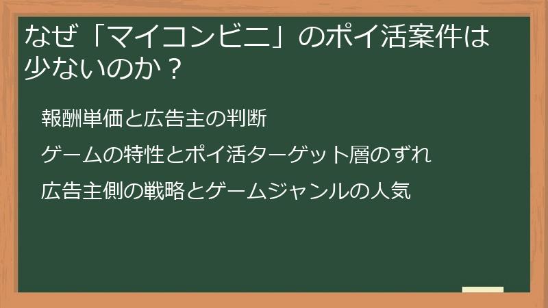 なぜ「マイコンビニ」のポイ活案件は少ないのか？