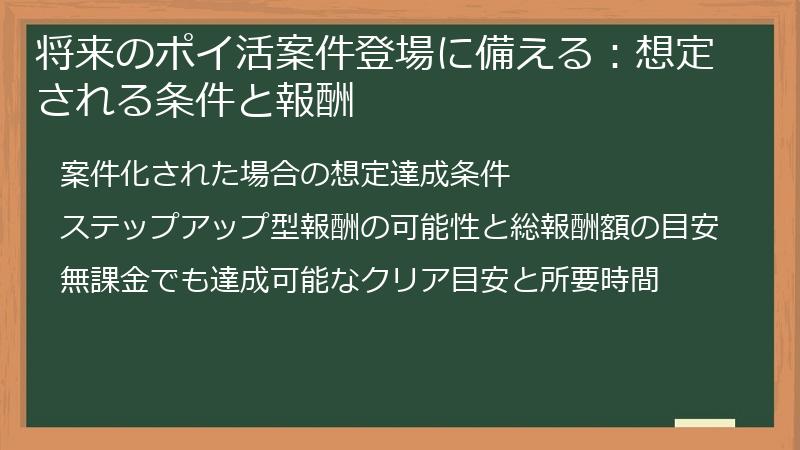 将来のポイ活案件登場に備える：想定される条件と報酬