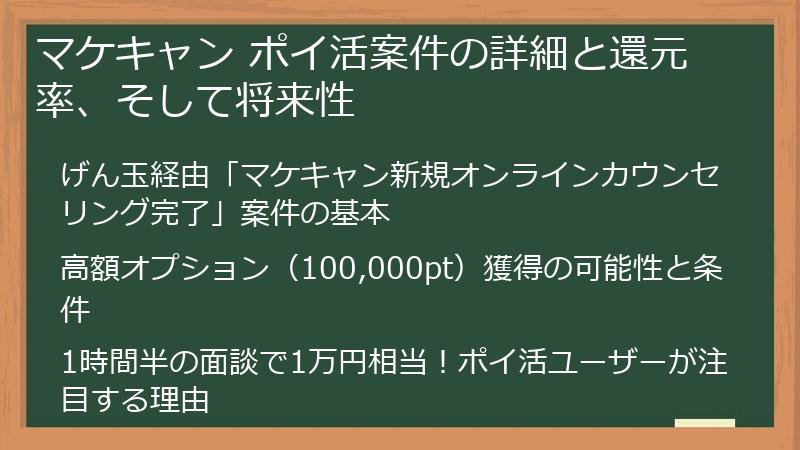 マケキャン ポイ活案件の詳細と還元率、そして将来性