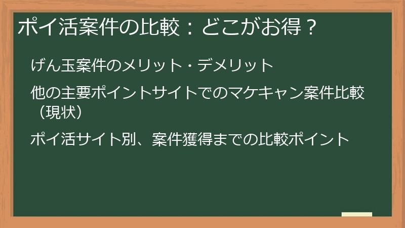 ポイ活案件の比較：どこがお得？