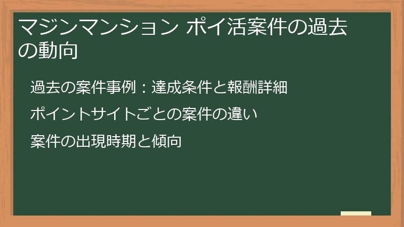 マジンマンション ポイ活案件の過去の動向