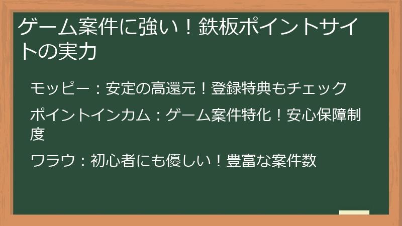 ゲーム案件に強い！鉄板ポイントサイトの実力