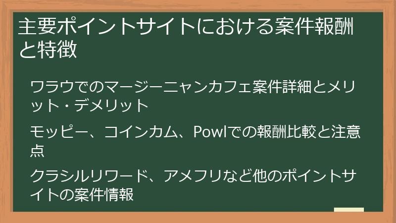主要ポイントサイトにおける案件報酬と特徴