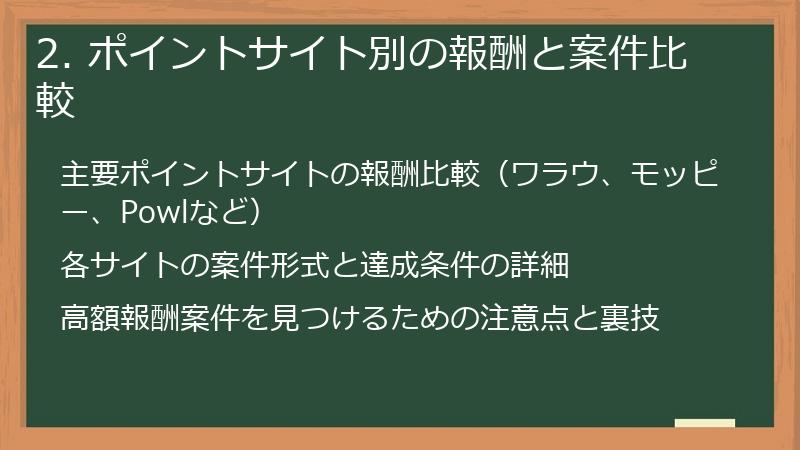 2. ポイントサイト別の報酬と案件比較