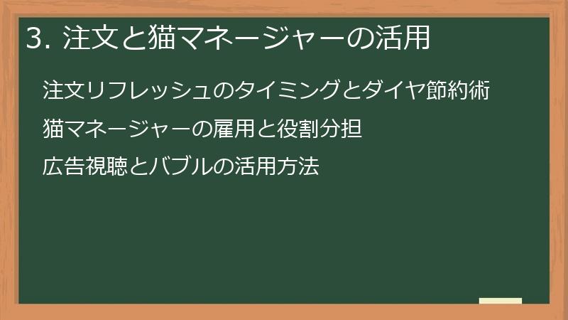3. 注文と猫マネージャーの活用