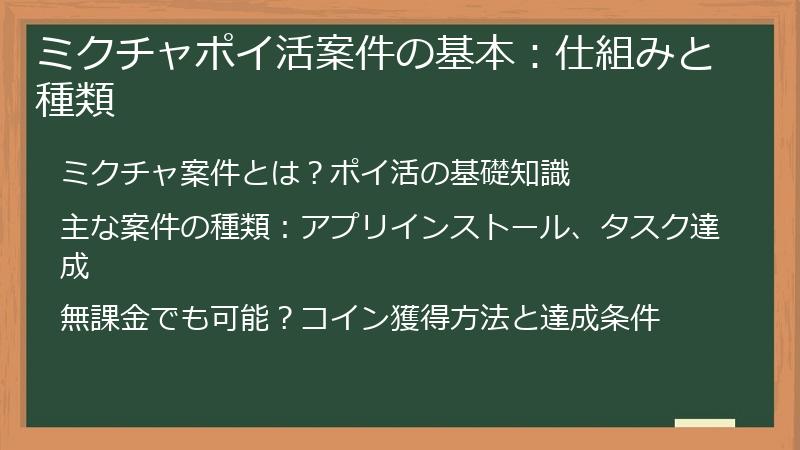ミクチャポイ活案件の基本：仕組みと種類
