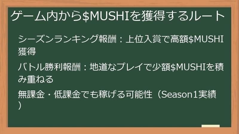 ゲーム内から$MUSHIを獲得するルート