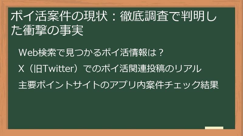 ポイ活案件の現状：徹底調査で判明した衝撃の事実