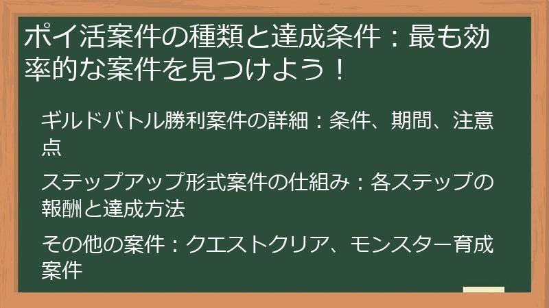 ポイ活案件の種類と達成条件：最も効率的な案件を見つけよう！