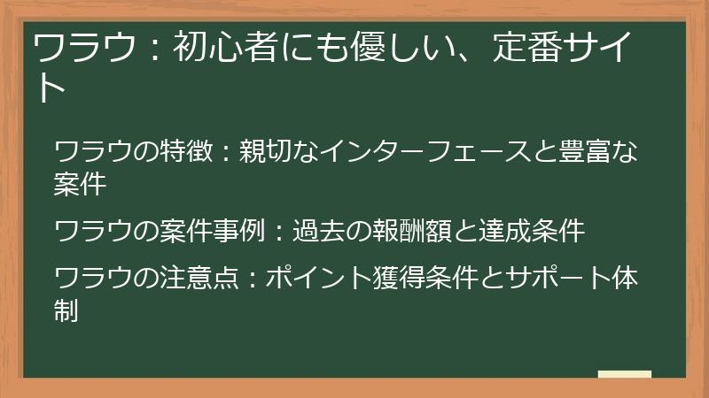 ワラウ：初心者にも優しい、定番サイト
