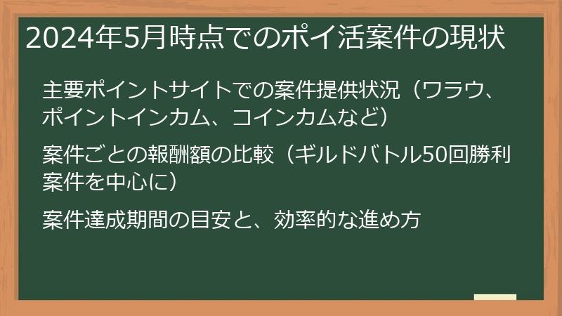 2024年5月時点でのポイ活案件の現状