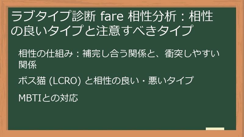ラブタイプ診断 fare 相性分析：相性の良いタイプと注意すべきタイプ
