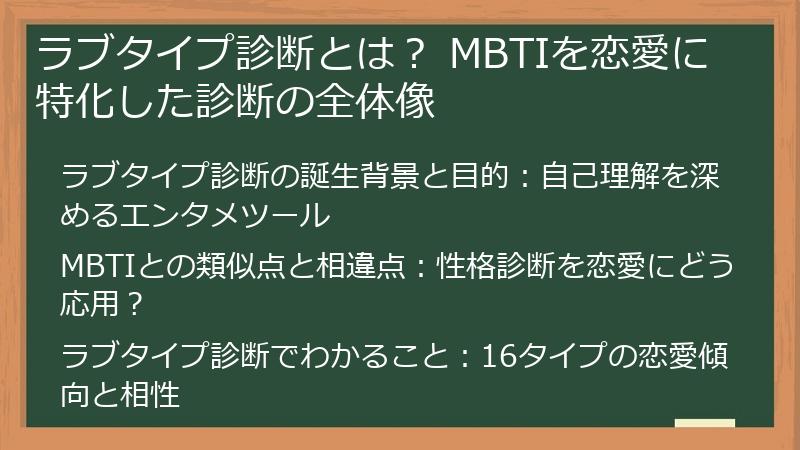 ラブタイプ診断とは？ MBTIを恋愛に特化した診断の全体像