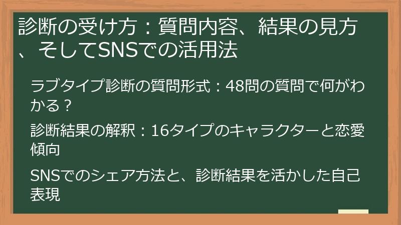 診断の受け方：質問内容、結果の見方、そしてSNSでの活用法