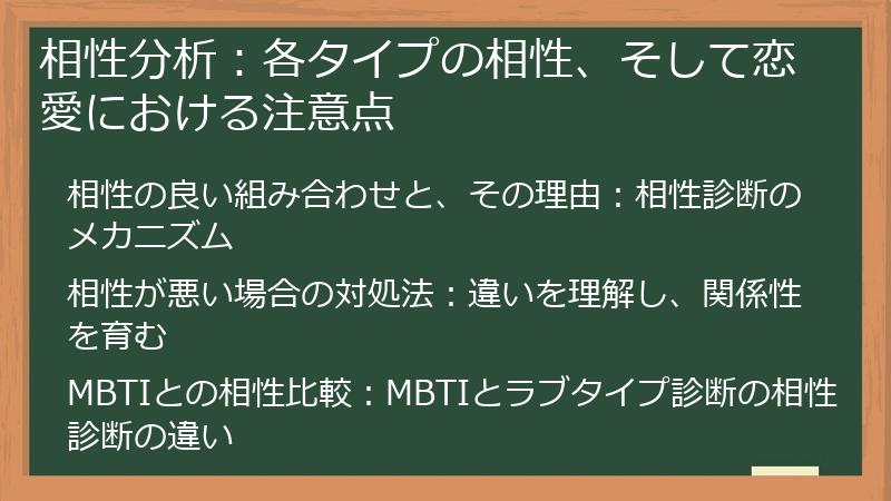 相性分析：各タイプの相性、そして恋愛における注意点
