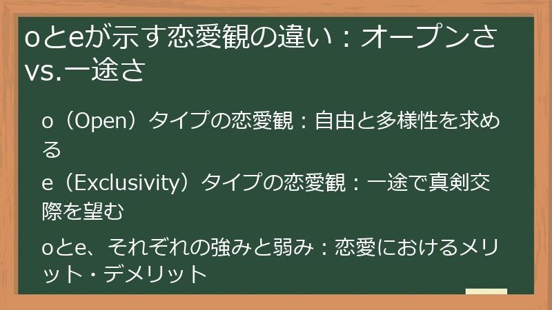 oとeが示す恋愛観の違い:オープンさvs.一途さ