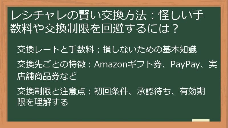 レシチャレの賢い交換方法：怪しい手数料や交換制限を回避するには？