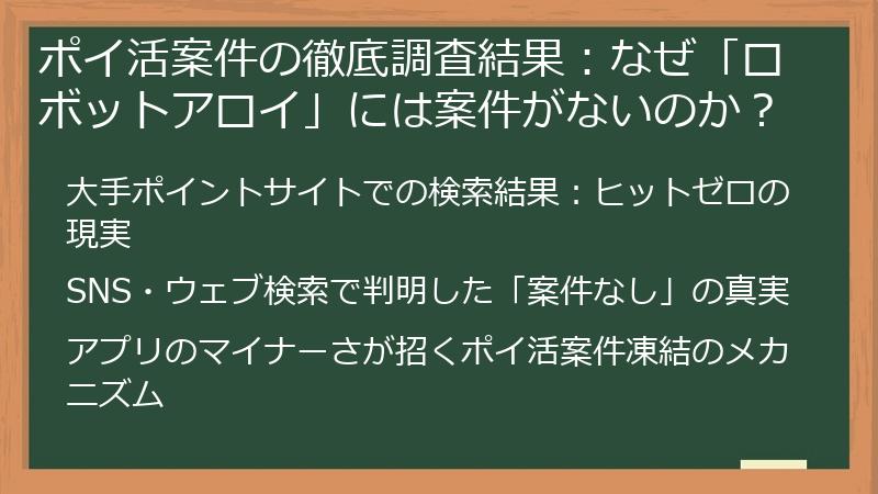 ポイ活案件の徹底調査結果：なぜ「ロボットアロイ」には案件がないのか？