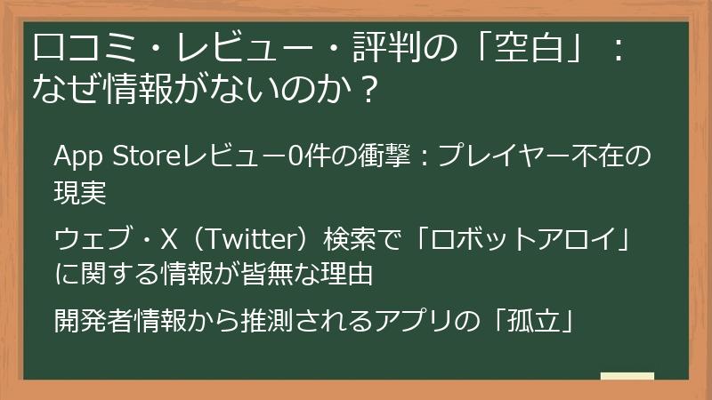 口コミ・レビュー・評判の「空白」：なぜ情報がないのか？