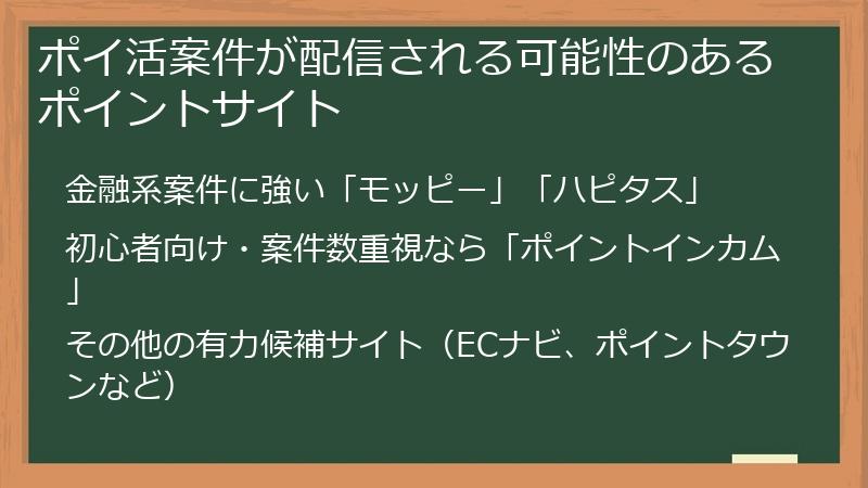 ポイ活案件が配信される可能性のあるポイントサイト