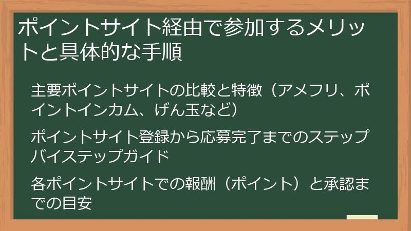 ポイントサイト経由で参加するメリットと具体的な手順