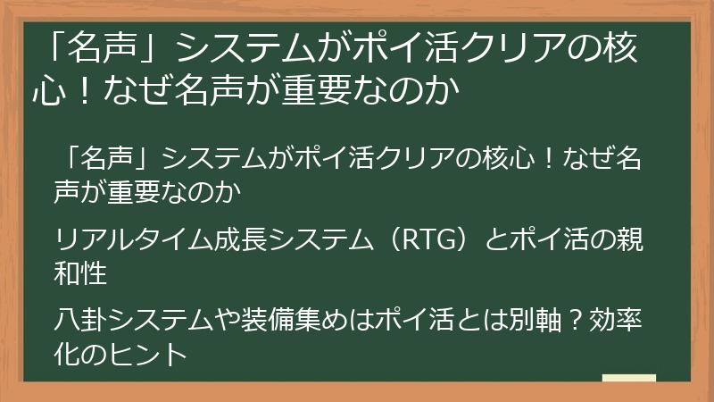 「名声」システムがポイ活クリアの核心！なぜ名声が重要なのか