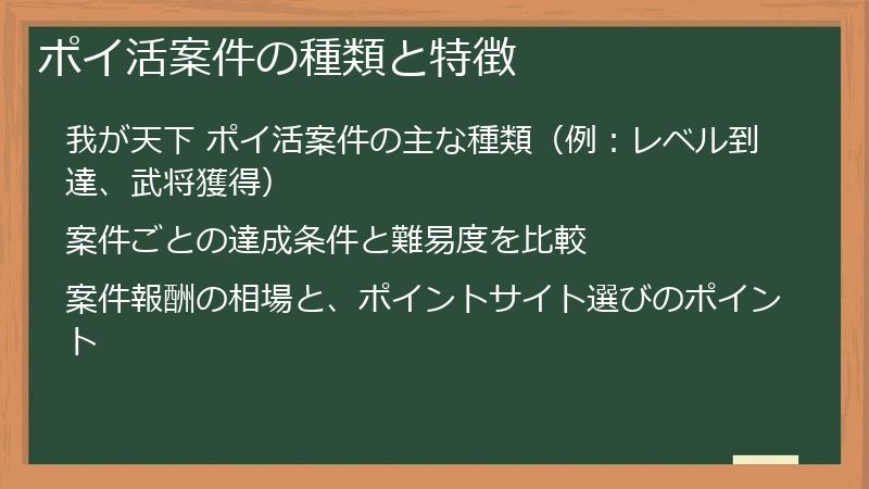 ポイ活案件の種類と特徴