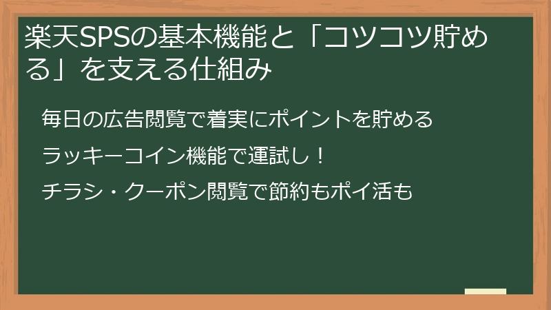 楽天SPSの基本機能と「コツコツ貯める」を支える仕組み