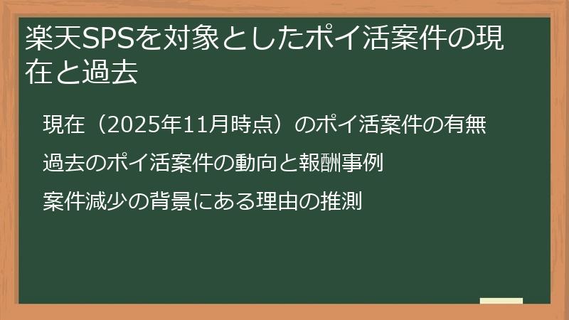 楽天SPSを対象としたポイ活案件の現在と過去