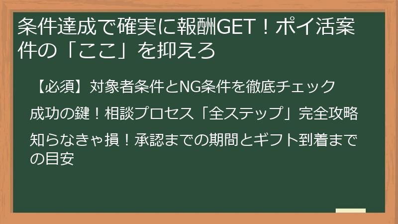 条件達成で確実に報酬GET！ポイ活案件の「ここ」を抑えろ