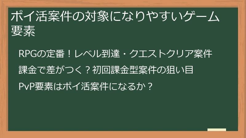 ポイ活案件の対象になりやすいゲーム要素