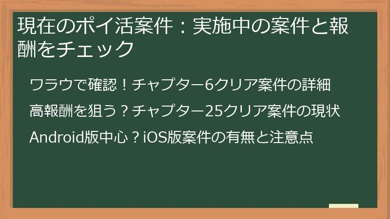 現在のポイ活案件：実施中の案件と報酬をチェック