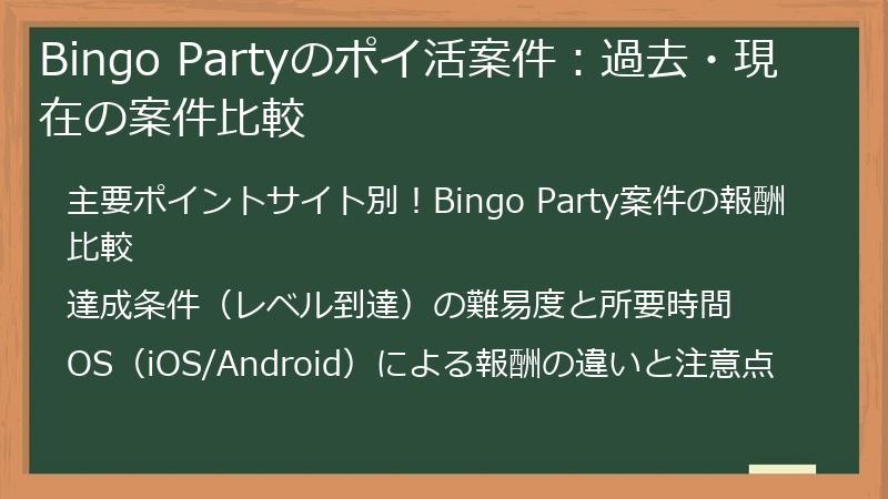 Bingo Partyのポイ活案件：過去・現在の案件比較