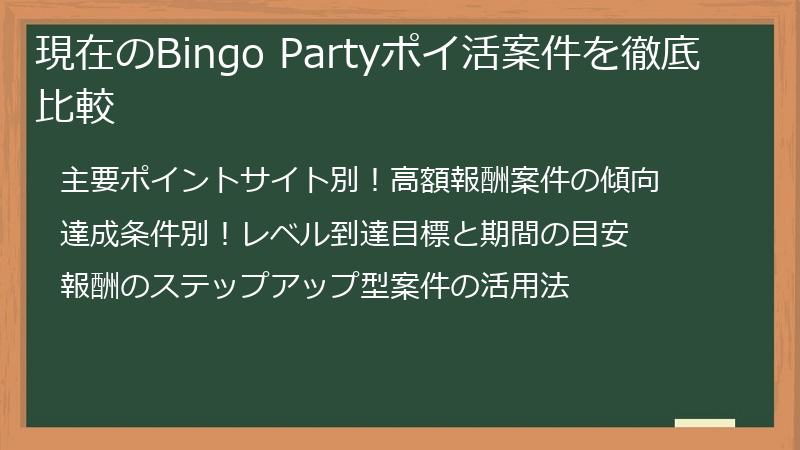 現在のBingo Partyポイ活案件を徹底比較