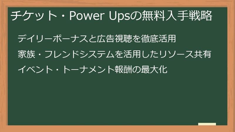 チケット・Power Upsの無料入手戦略