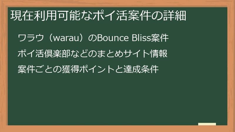 現在利用可能なポイ活案件の詳細