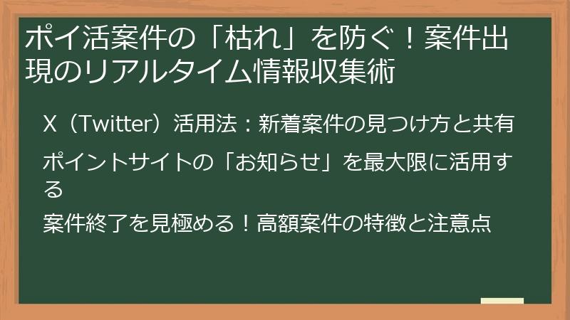 ポイ活案件の「枯れ」を防ぐ！案件出現のリアルタイム情報収集術