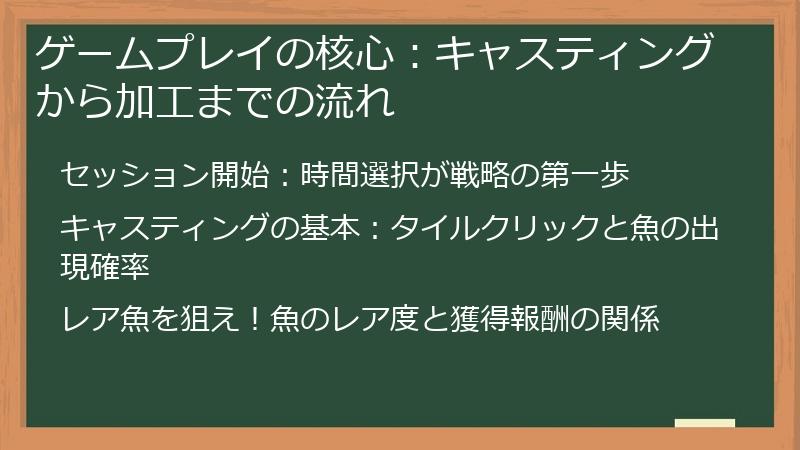 ゲームプレイの核心：キャスティングから加工までの流れ