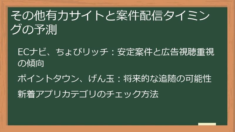 その他有力サイトと案件配信タイミングの予測