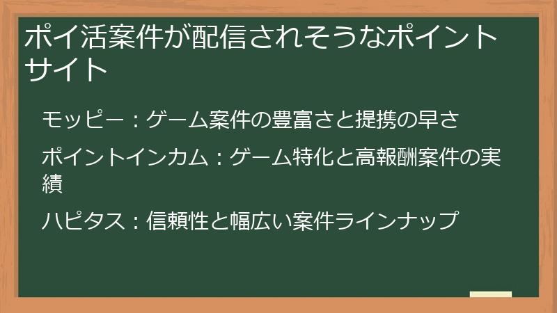 ポイ活案件が配信されそうなポイントサイト