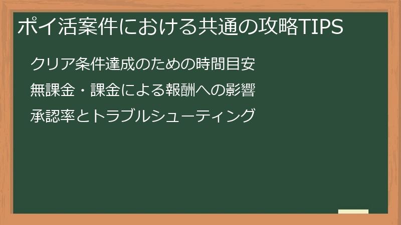 ポイ活案件における共通の攻略TIPS