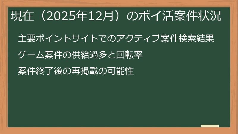 現在（2025年12月）のポイ活案件状況