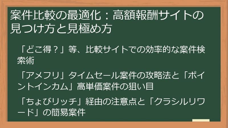 案件比較の最適化：高額報酬サイトの見つけ方と見極め方