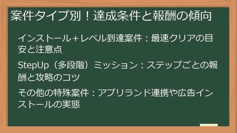 案件タイプ別！達成条件と報酬の傾向