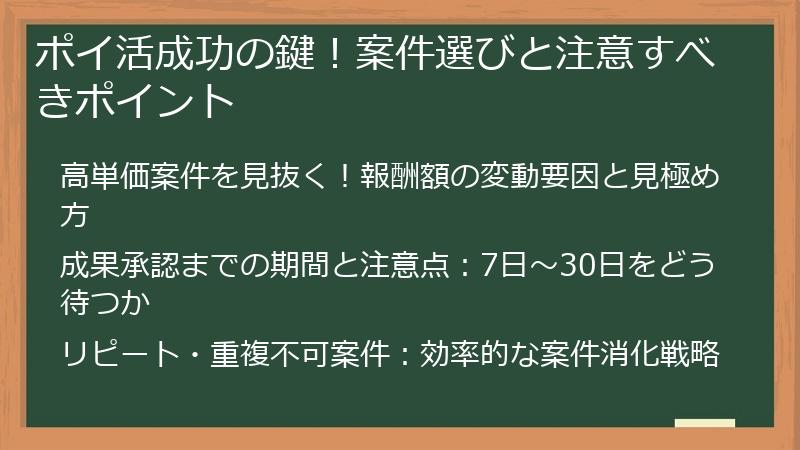 ポイ活成功の鍵！案件選びと注意すべきポイント