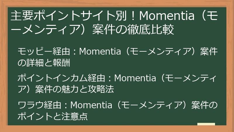 主要ポイントサイト別！Momentia（モーメンティア）案件の徹底比較