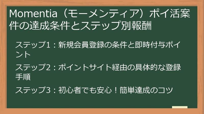Momentia（モーメンティア）ポイ活案件の達成条件とステップ別報酬