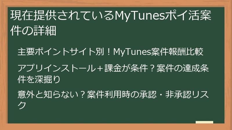 現在提供されているMyTunesポイ活案件の詳細
