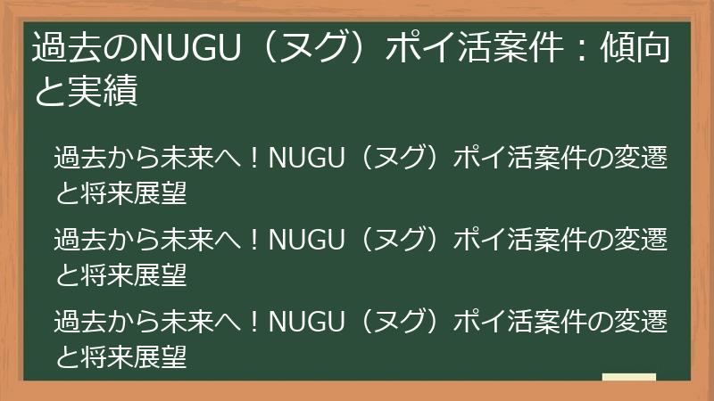過去のNUGU（ヌグ）ポイ活案件：傾向と実績