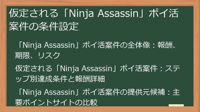 仮定される「Ninja Assassin」ポイ活案件の条件設定